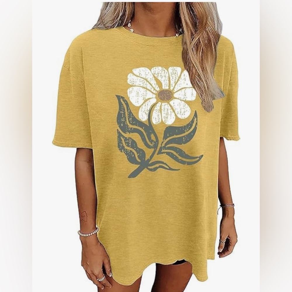 Wildflowers Vintage Style T-Shirt, Mustard Yellow, XL, NWOT